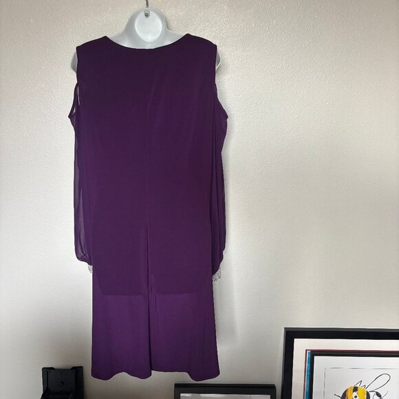 Pre-Loved JBS size 16 cold-shoulder long rhinestones trim sleeved purple dress - Picture 2 of 3